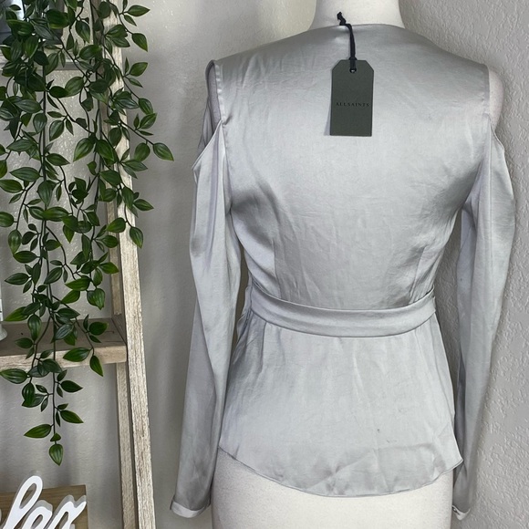 🆕All Saints Danio gray satin long sleeves top - Picture 8 of 12